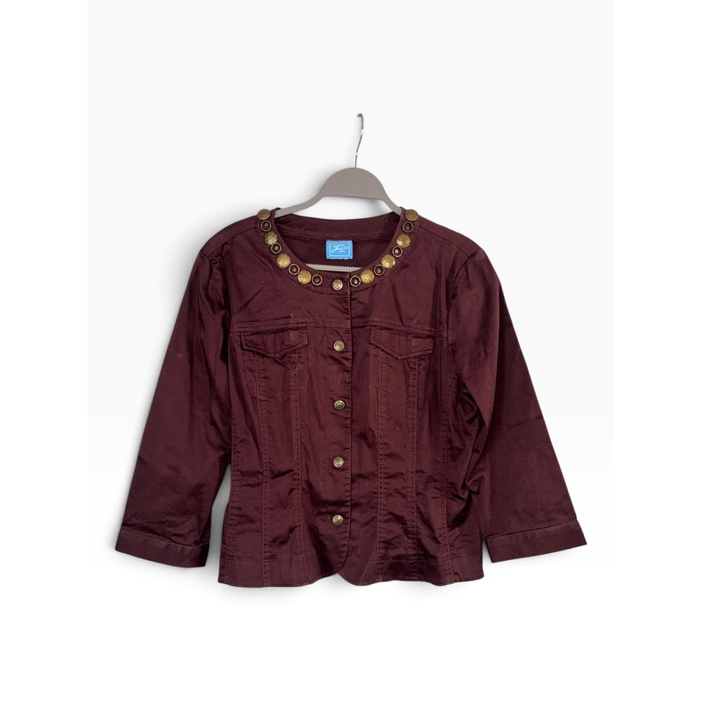 Lark Lane Jacket Womens Large Burgundy Embellished Boho Utility Workwear